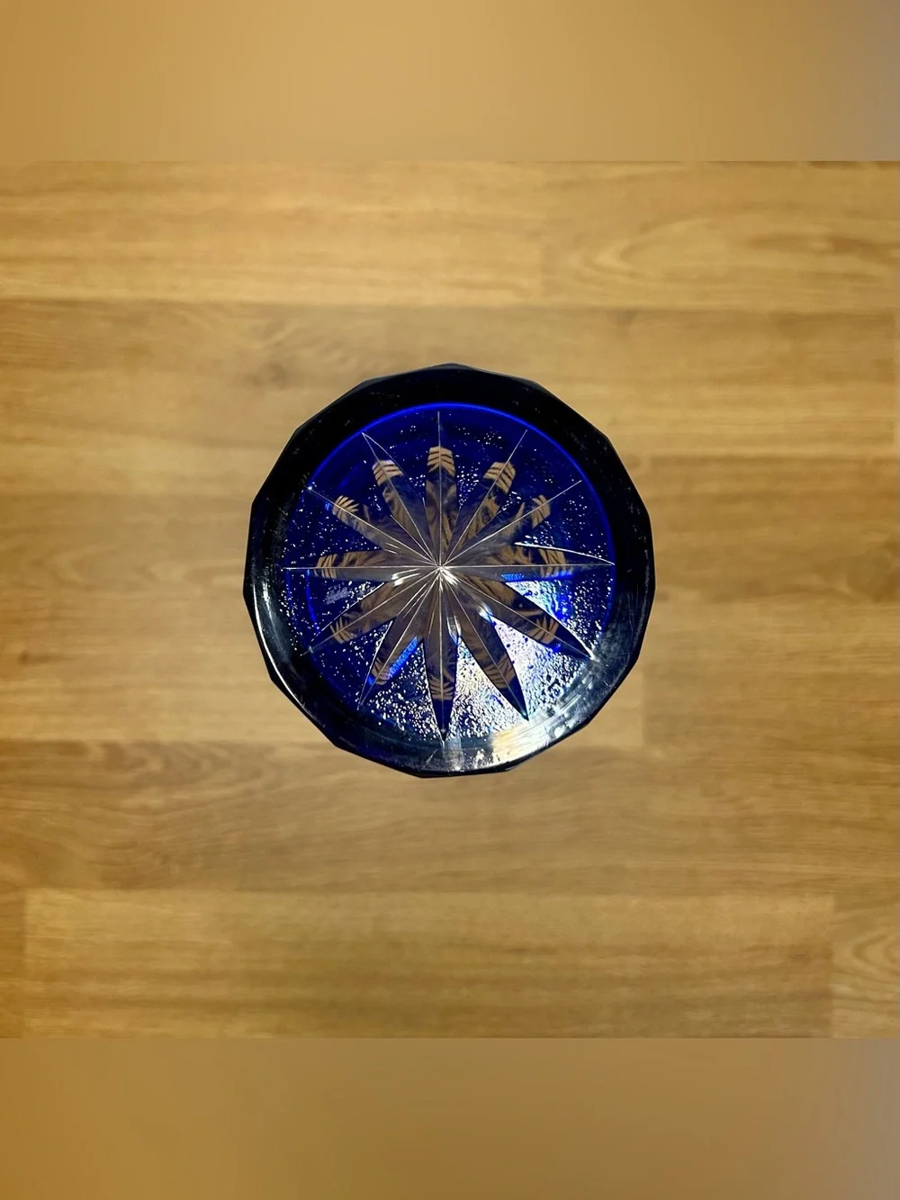 Bohemian Cobalt Blue Cut Crystal Trumpet Vase | Hand-Cut Czech Glass Mid-Century